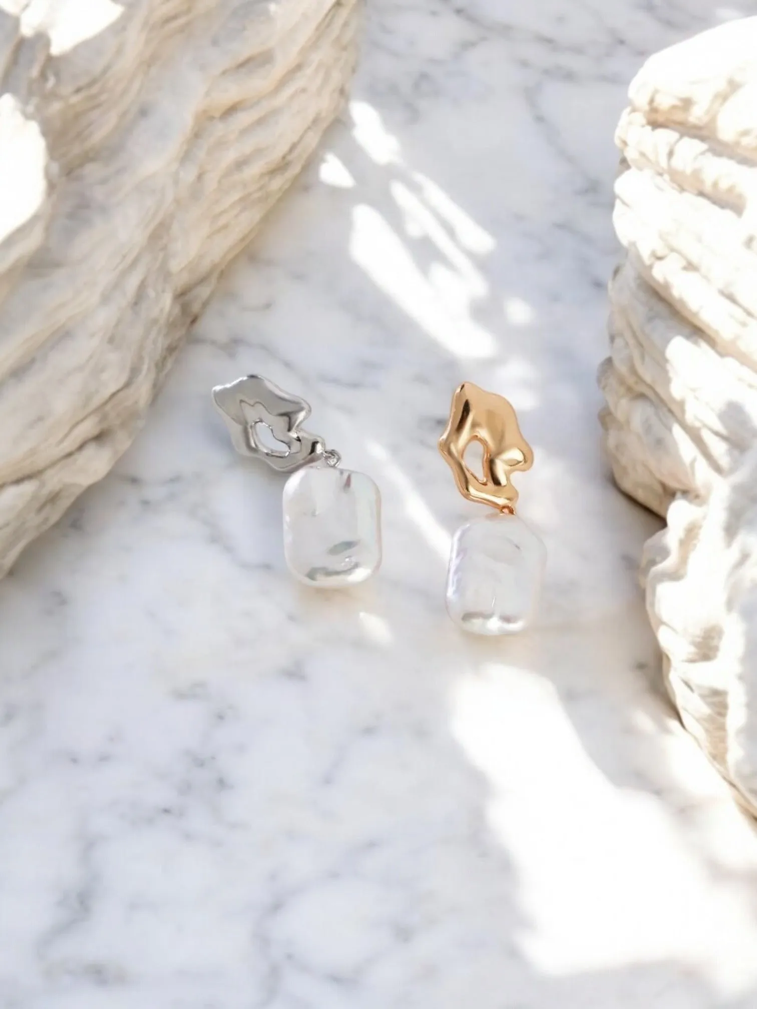 Elegant Simplicity Rectangle Baroque Pearl Earrings by Aria