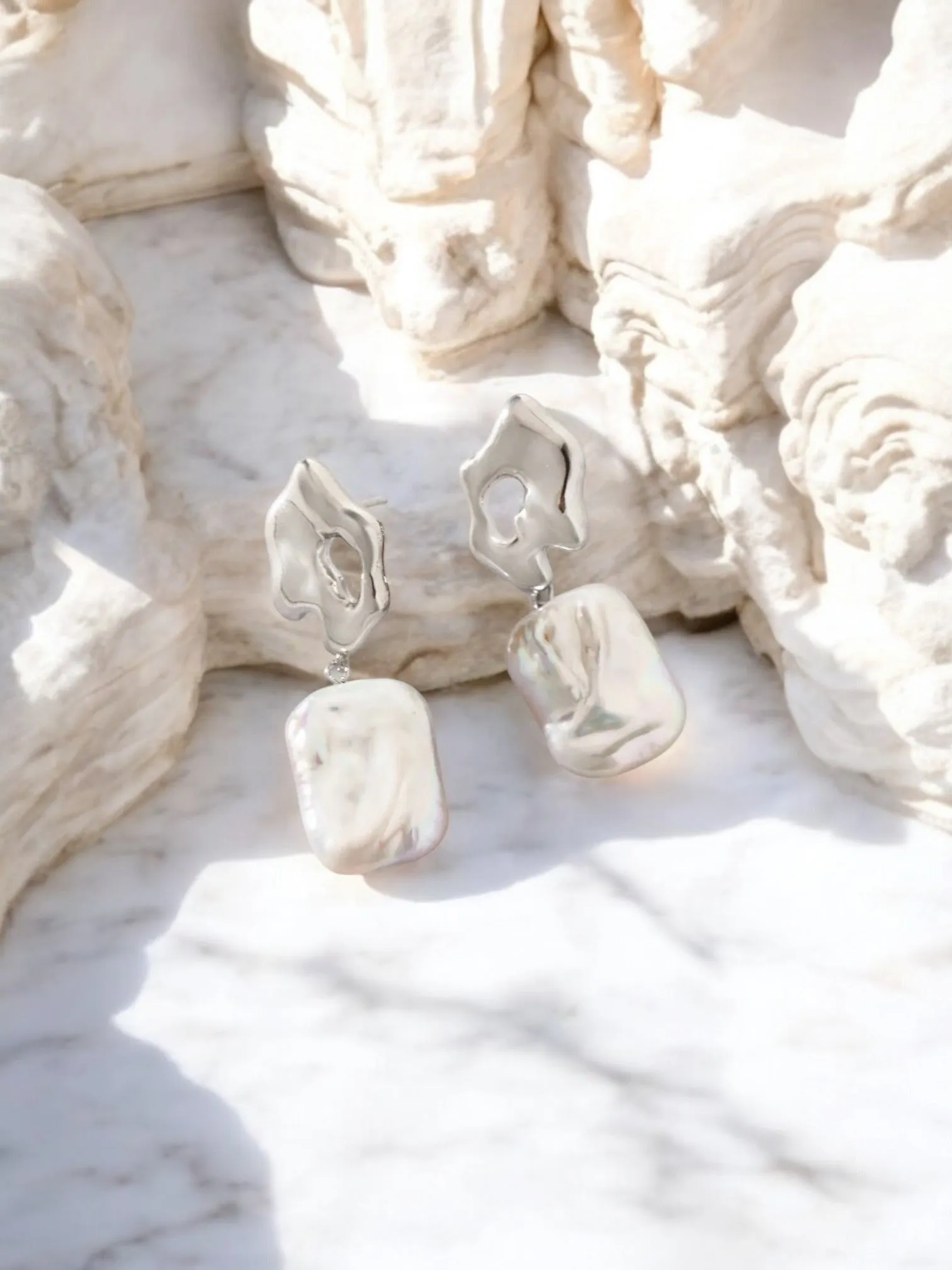 Elegant Simplicity Rectangle Baroque Pearl Earrings by Aria