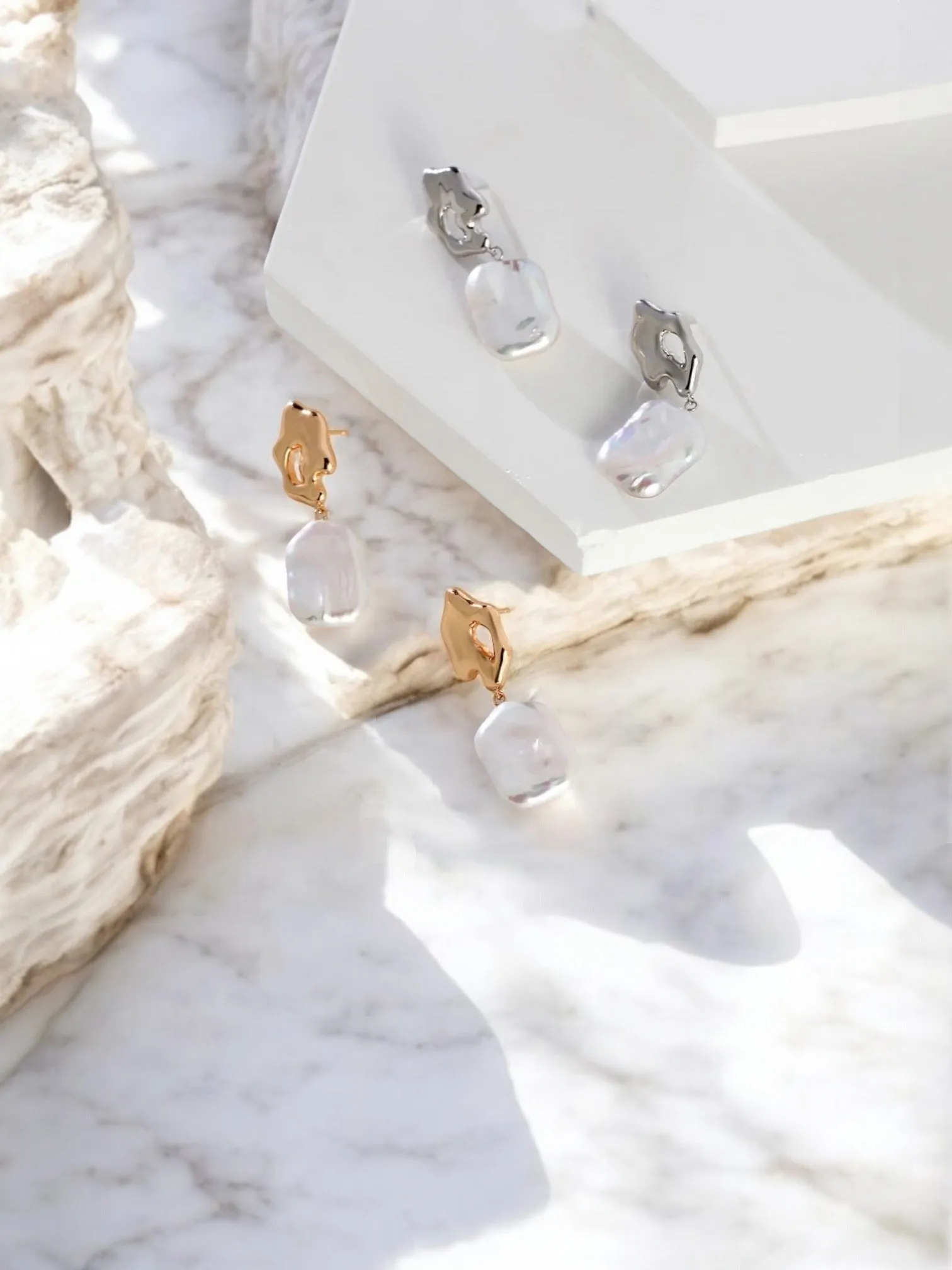 Elegant Simplicity Rectangle Baroque Pearl Earrings by Aria