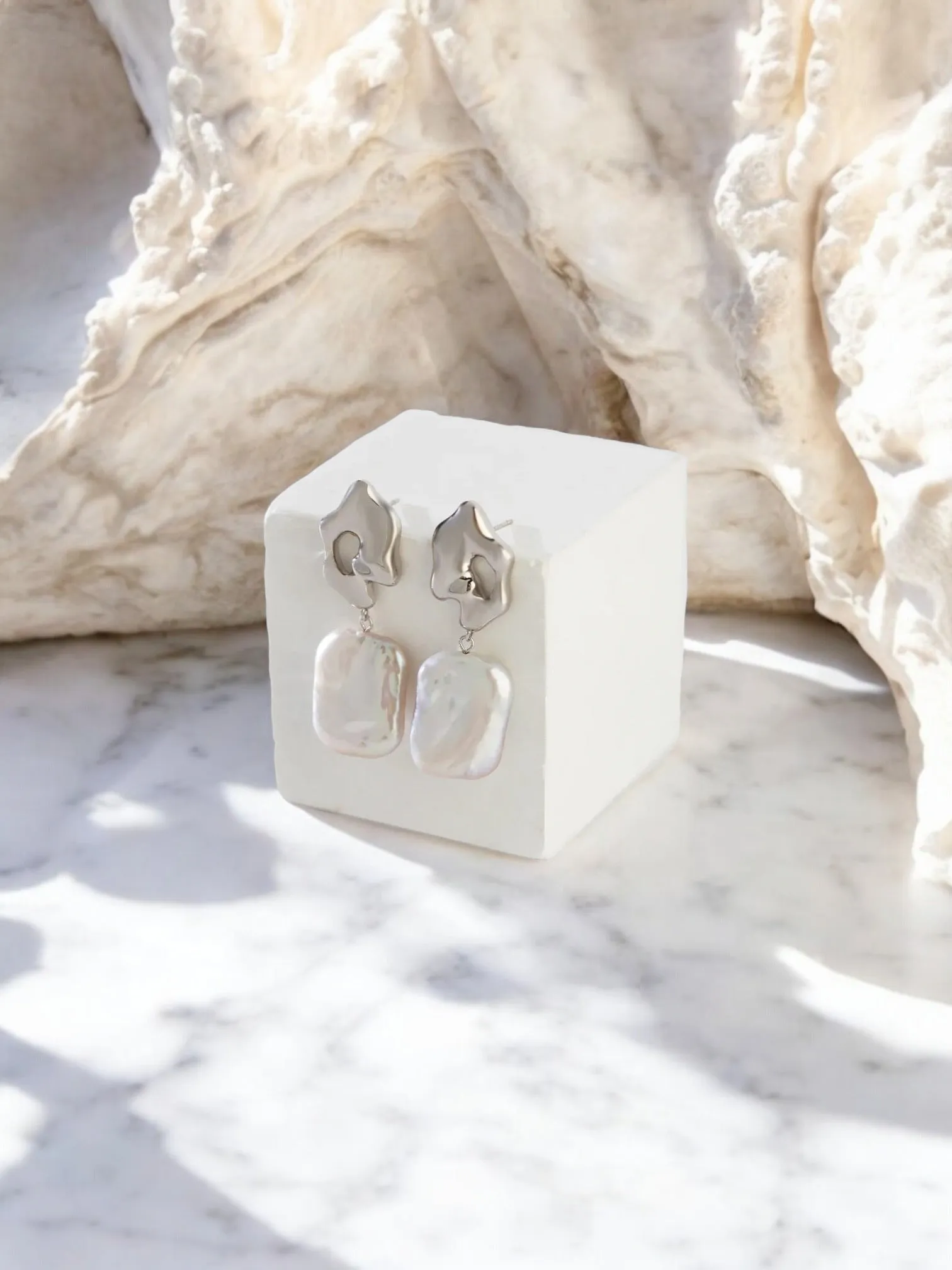 Elegant Simplicity Rectangle Baroque Pearl Earrings by Aria