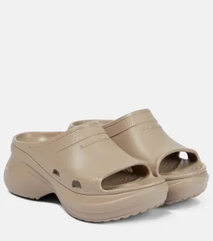 Balenciaga Pool Crocs Rubber Mules, Beige