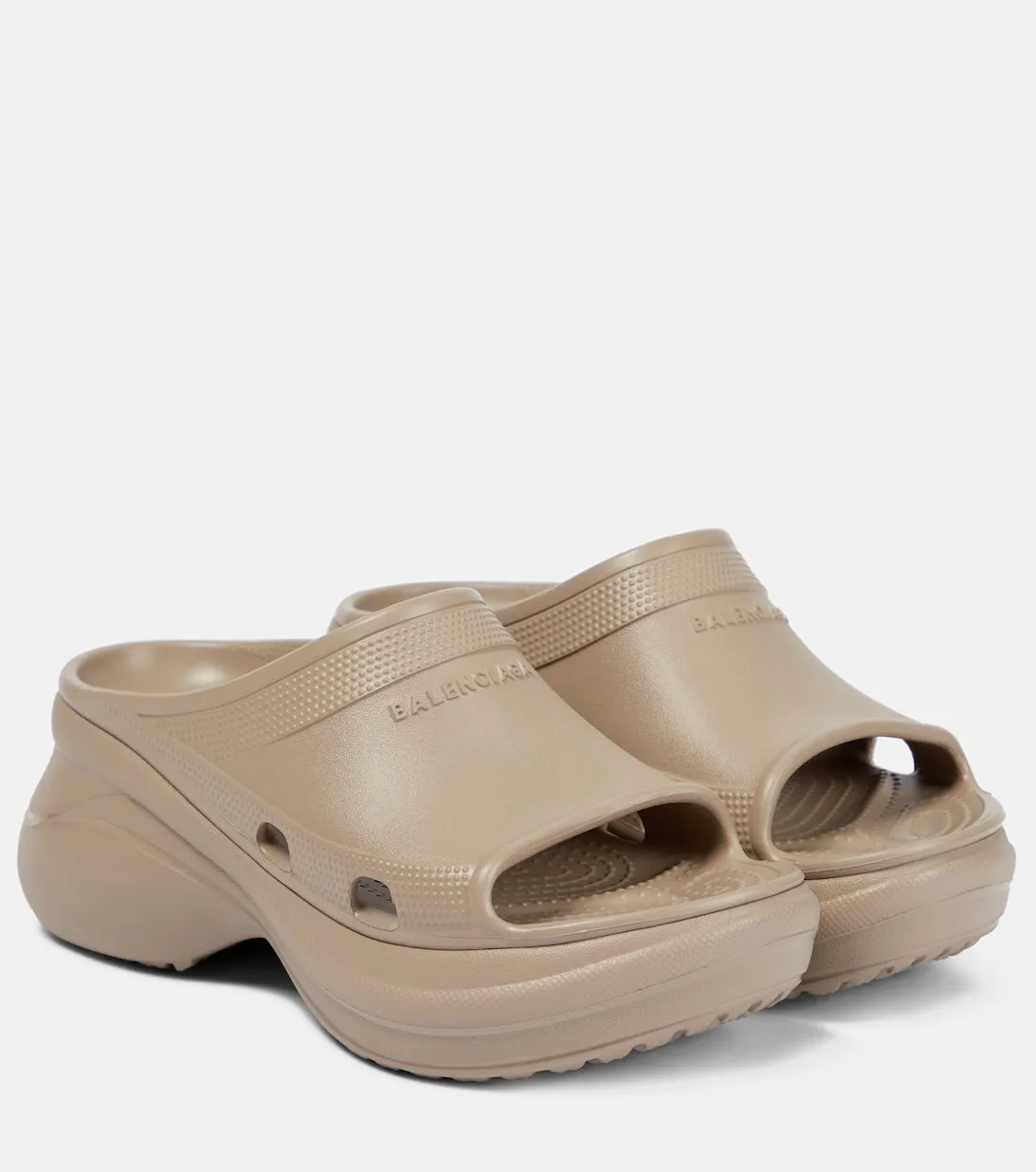 Balenciaga Pool Crocs Rubber Mules, Beige
