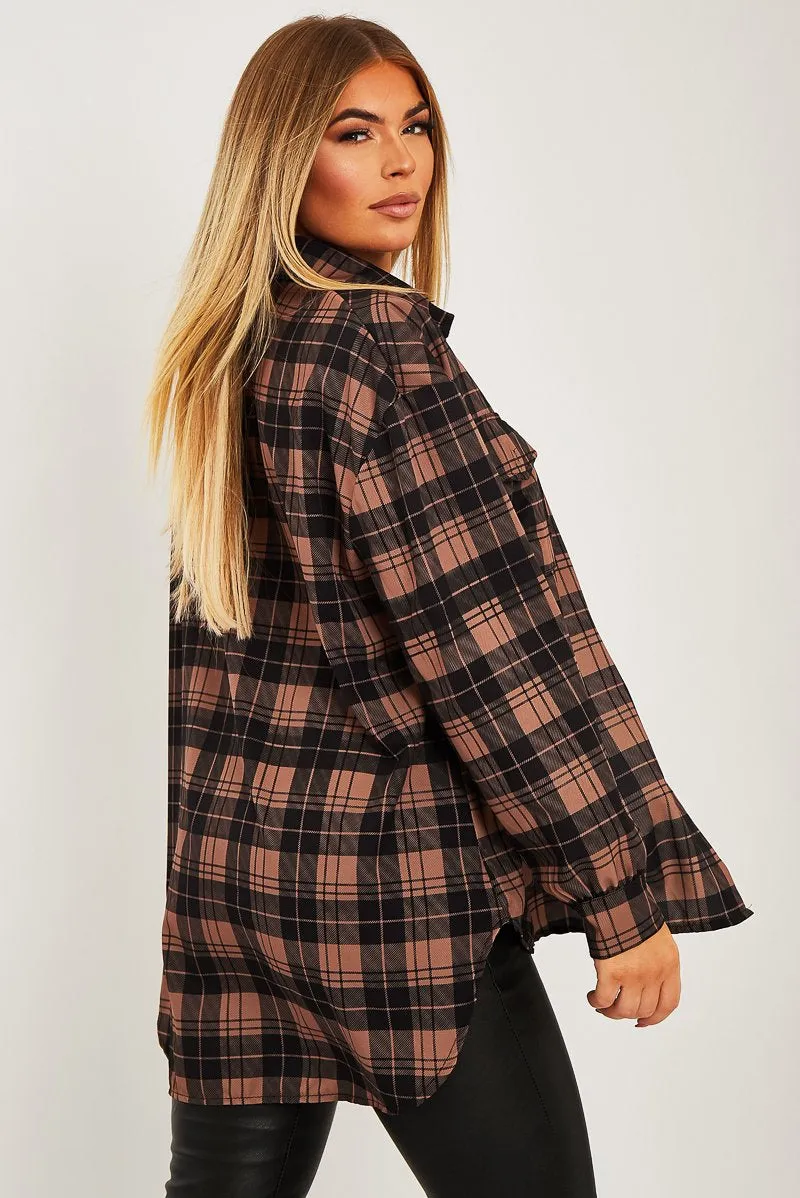 Beige Checked Pocket Front Shirt - Haily
