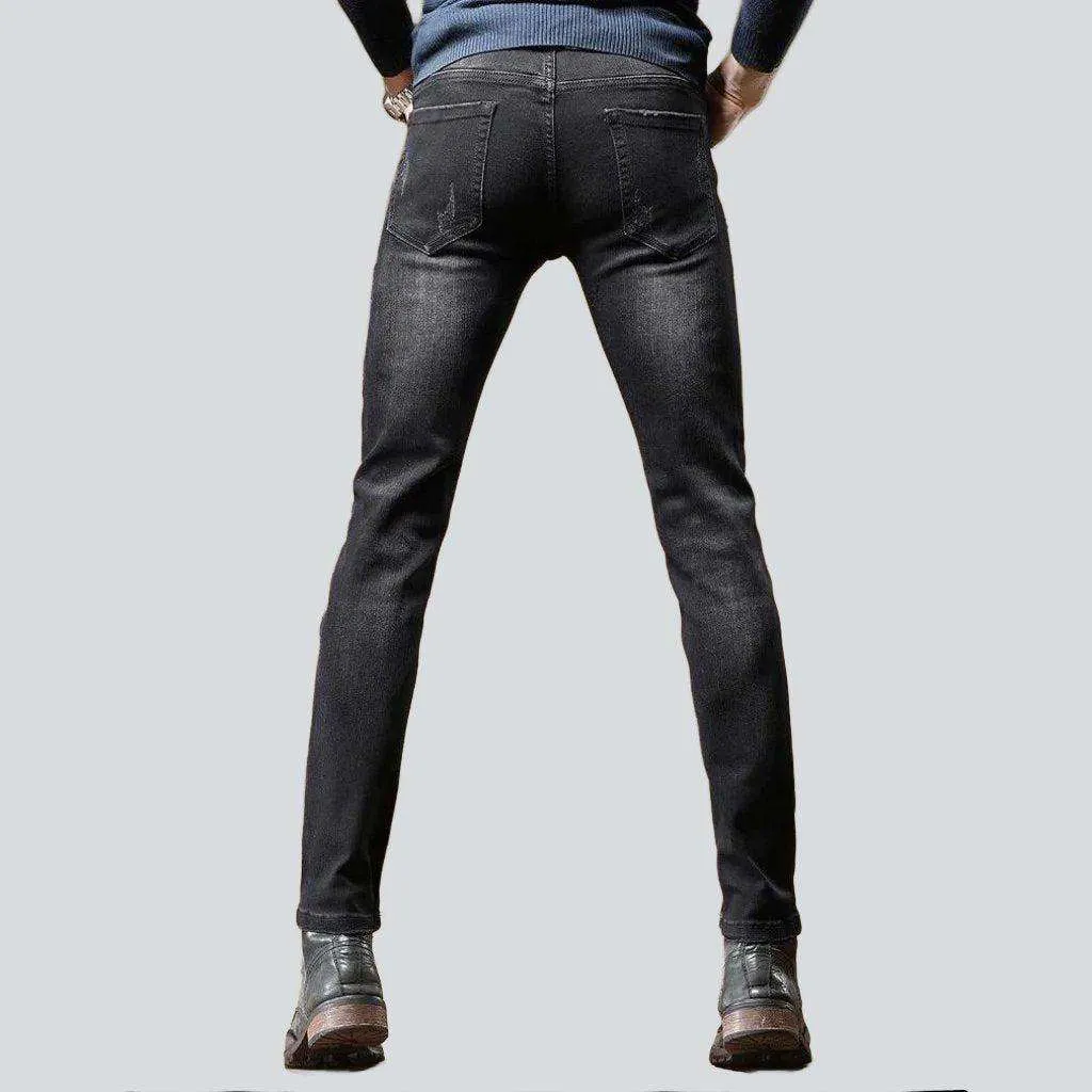 Black embroidery skinny men jeans