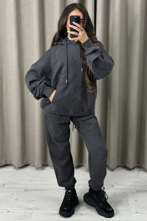 Keely Charcoal Cross Detail Oversized Hoodie and Joggers Tracksuit Set