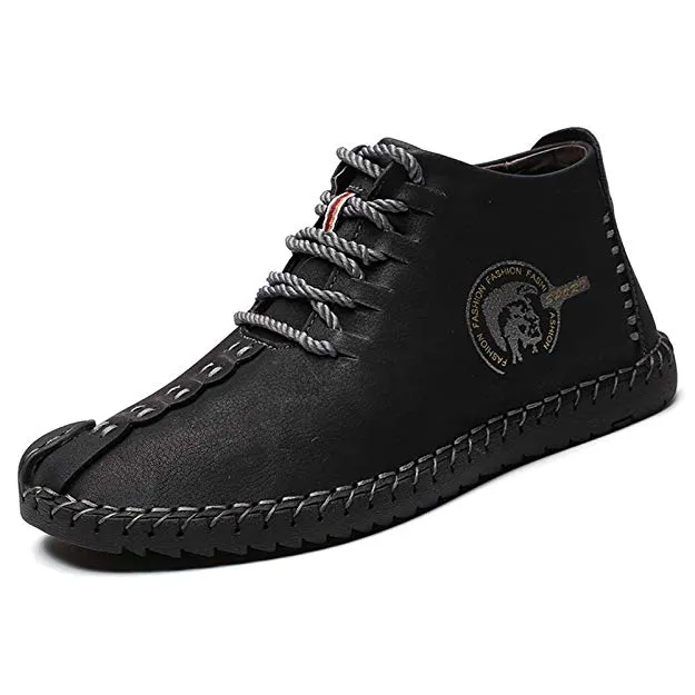 Large Size Men Hand Stitching Leather Non-slip Soft Sole Warm Casual Boots