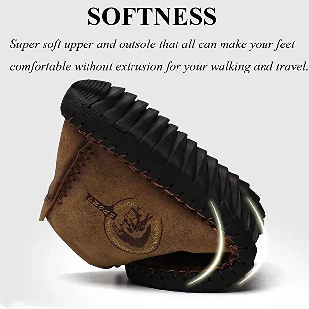 Large Size Men Hand Stitching Leather Non-slip Soft Sole Warm Casual Boots