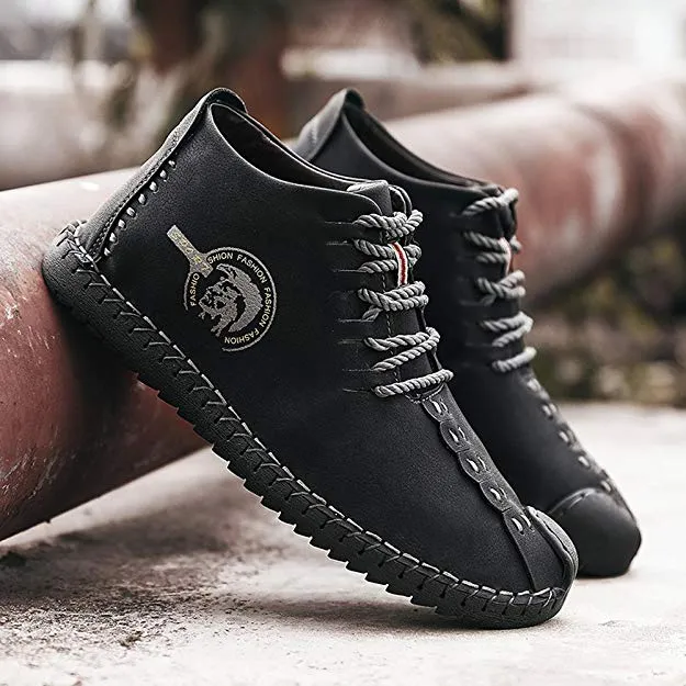 Large Size Men Hand Stitching Leather Non-slip Soft Sole Warm Casual Boots