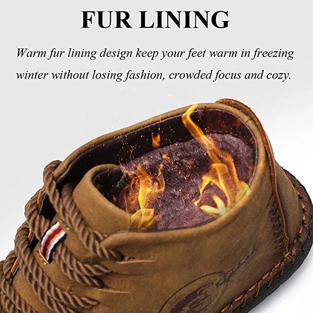 Large Size Men Hand Stitching Leather Non-slip Soft Sole Warm Casual Boots