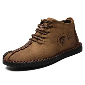 Large Size Men Hand Stitching Leather Non-slip Soft Sole Warm Casual Boots