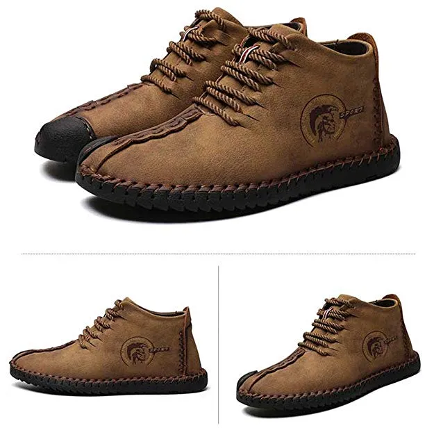 Large Size Men Hand Stitching Leather Non-slip Soft Sole Warm Casual Boots
