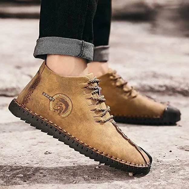 Large Size Men Hand Stitching Leather Non-slip Soft Sole Warm Casual Boots