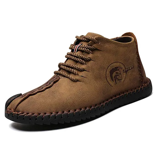 Large Size Men Hand Stitching Leather Non-slip Soft Sole Warm Casual Boots