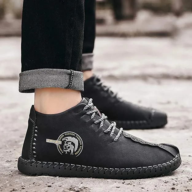 Large Size Men Hand Stitching Leather Non-slip Soft Sole Warm Casual Boots