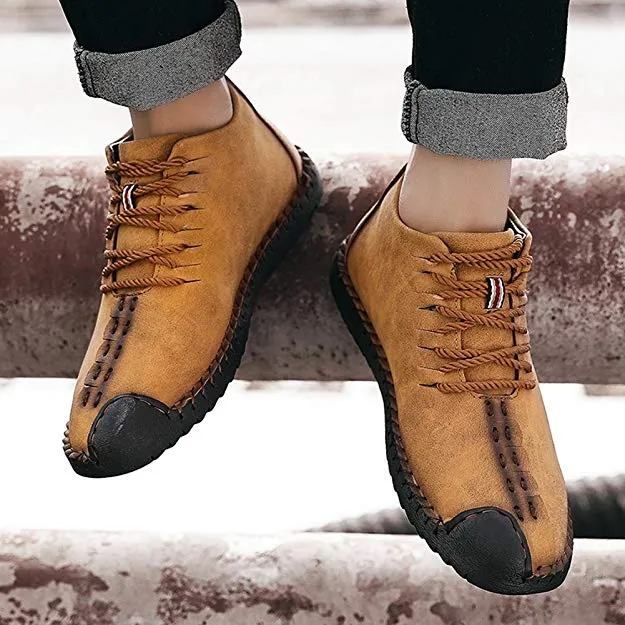 Large Size Men Hand Stitching Leather Non-slip Soft Sole Warm Casual Boots