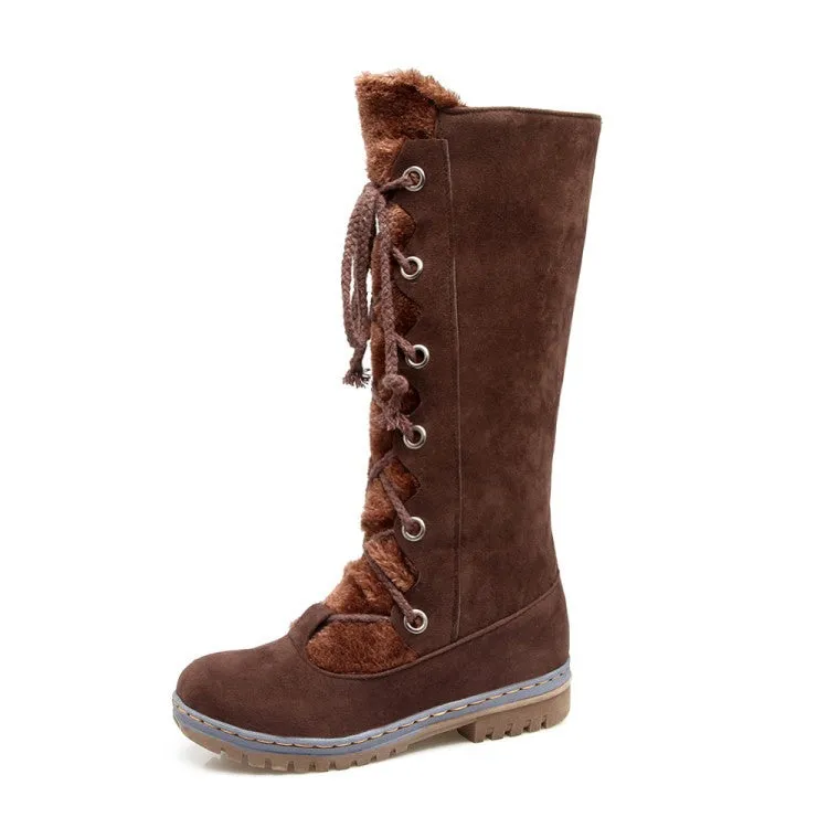 Large Size Stitching Mid Calf Comfortable Lace Up Zipper Winter Knight Boots