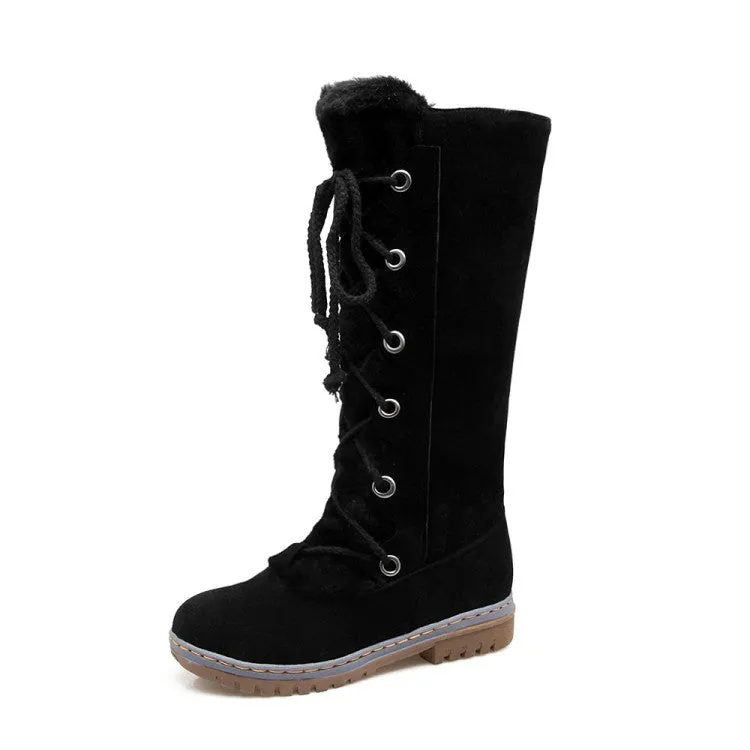 Large Size Stitching Mid Calf Comfortable Lace Up Zipper Winter Knight Boots