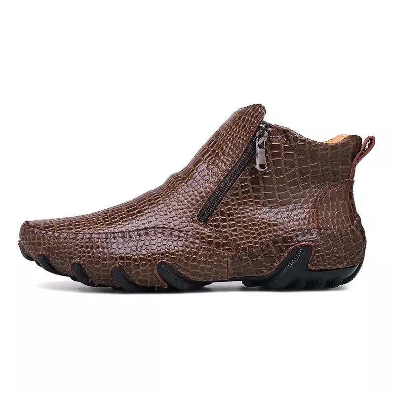 Luxury British Alligator Leather Slip-On Ankle Boots