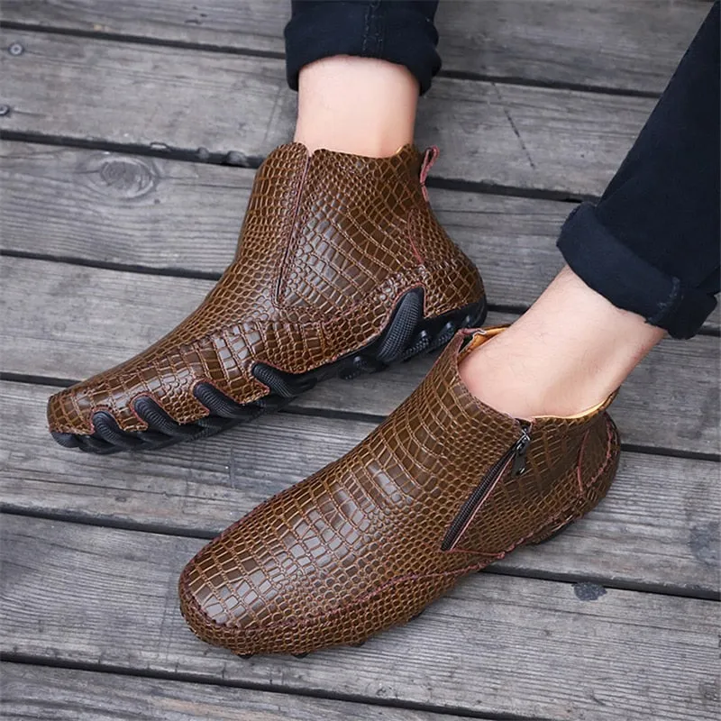 Luxury British Alligator Leather Slip-On Ankle Boots