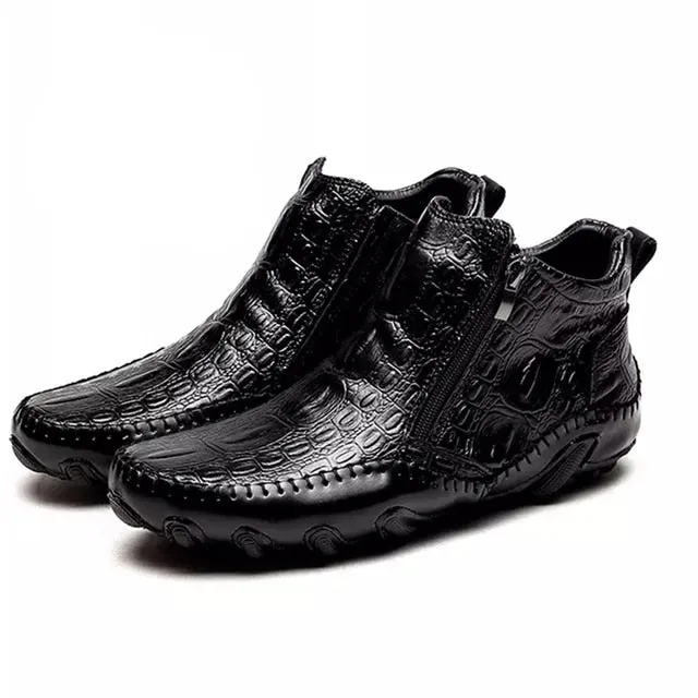 Luxury British Alligator Leather Slip-On Ankle Boots