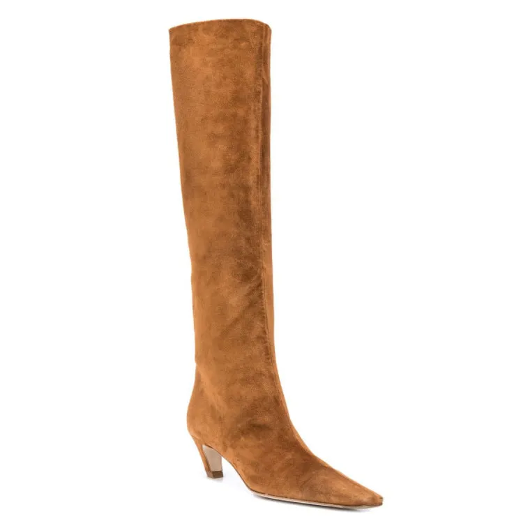 Pre Order:  PU Square Toe Knee High Boots