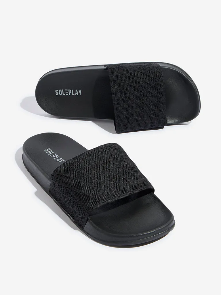 SOLEPLAY Black Cross Knit Slides
