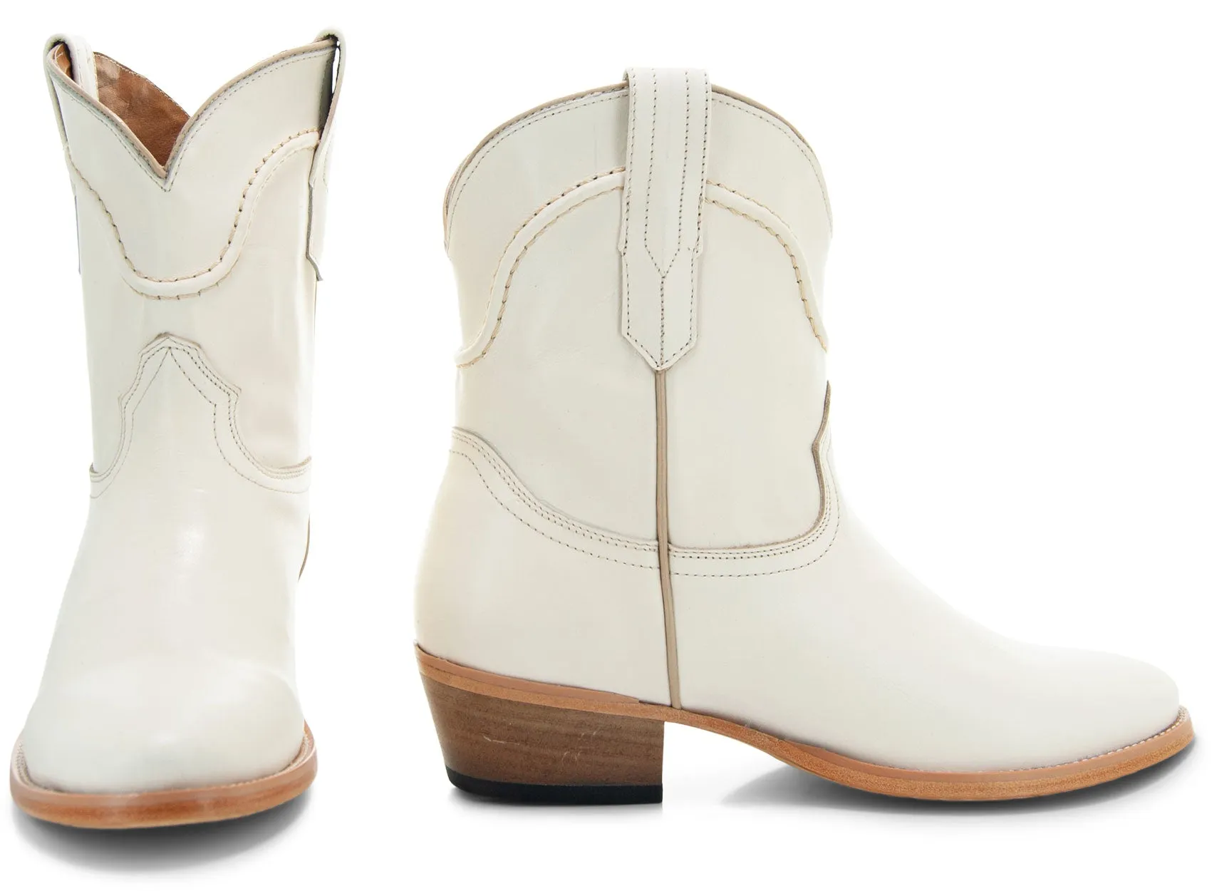 Soto Boots White Leather Womens Western Ankle Booties M1002