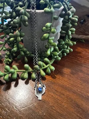 Sterling Silver & Lapis Cactus Necklace
