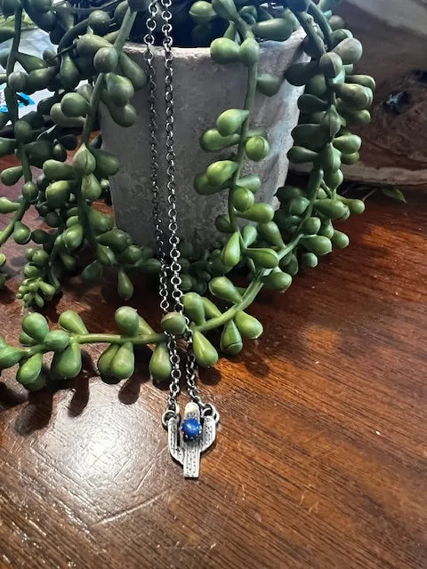 Sterling Silver & Lapis Cactus Necklace