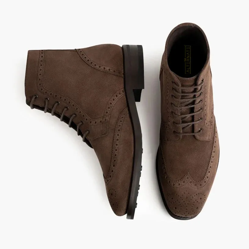 SUEDE BOOTS WITH BROGUE DETAIL-BROWN