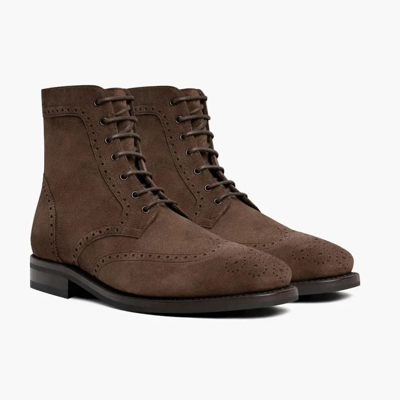 SUEDE BOOTS WITH BROGUE DETAIL-BROWN