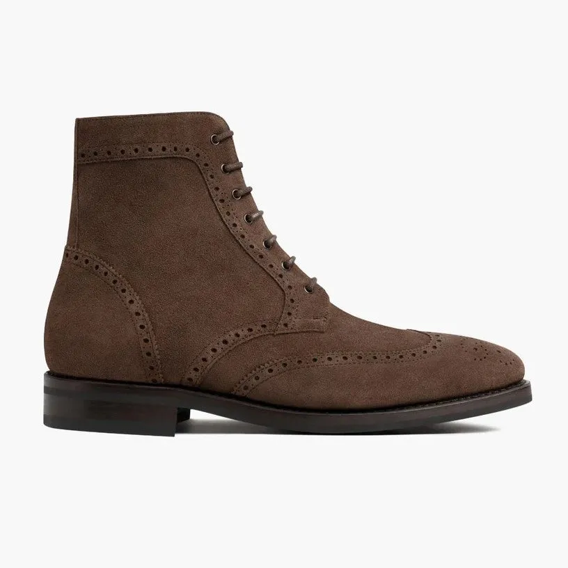 SUEDE BOOTS WITH BROGUE DETAIL-BROWN