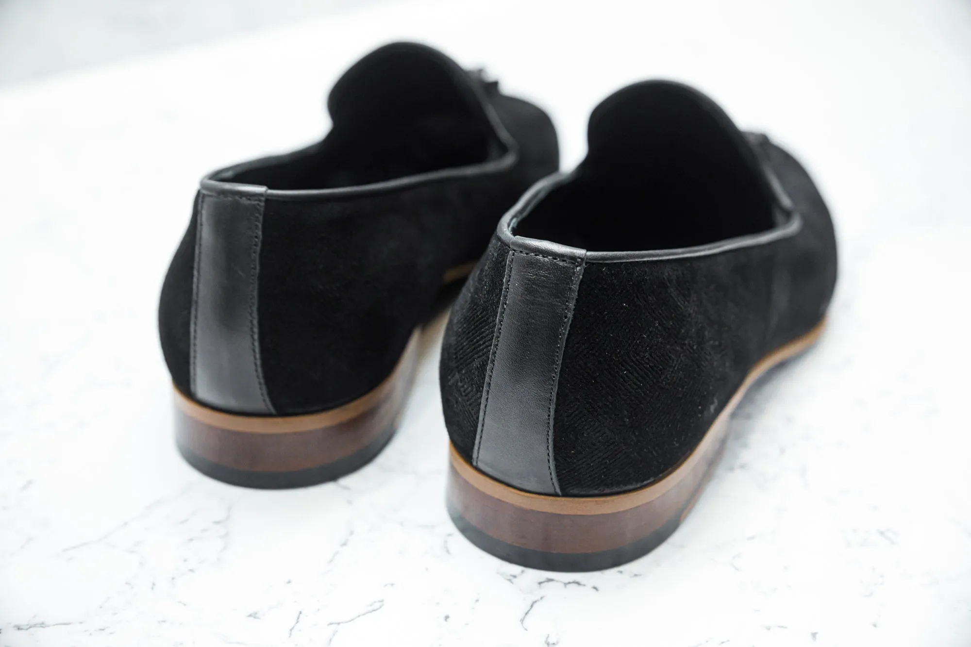 The Diamanté Suede Loafers - Black