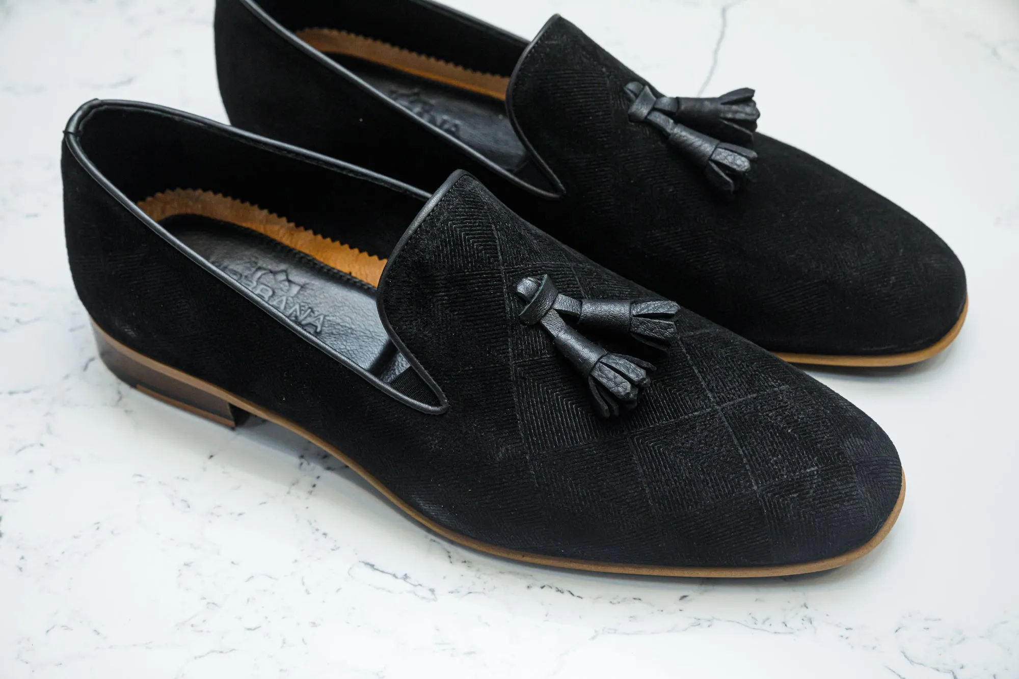 The Diamanté Suede Loafers - Black