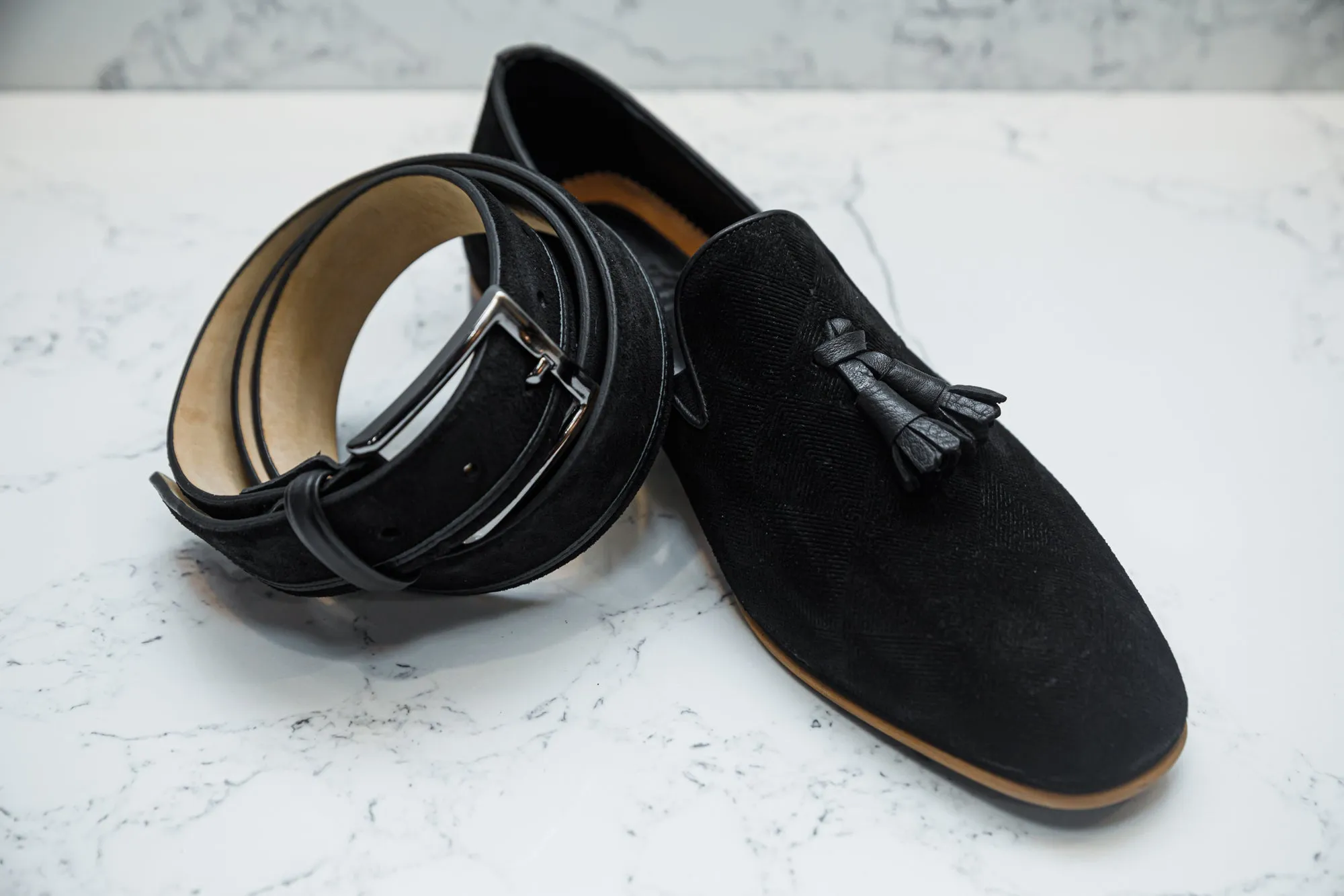 The Diamanté Suede Loafers - Black